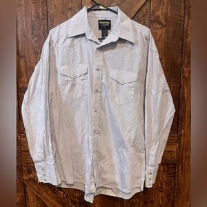 Wrangler gold VTG pearl snap pencil striped long sleeve collared shirt sz lg EUC